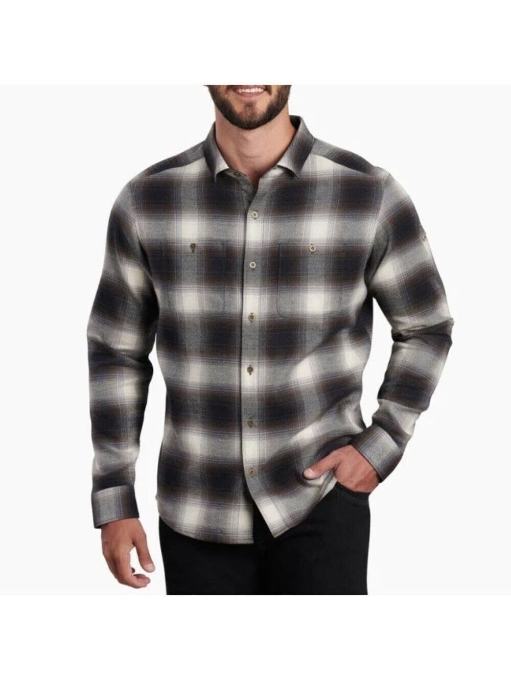 KUHL PLAID  FLANNEL  Neutral Work Shirt Outdoor  FRONT PATCH POCKETS MENS XL
